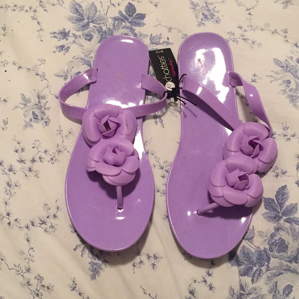 Lavender flower flip flops